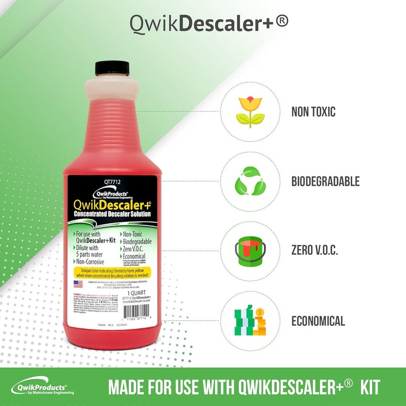 QwikProducts QwikDescaler + Concentrated Descaler Solution, Tankless Water Heater Descaling Solvent for Heat Exchanger, Quickly Dissolves Scale, Lime, Tarnish and Deposits, 1 Quart - Image 1